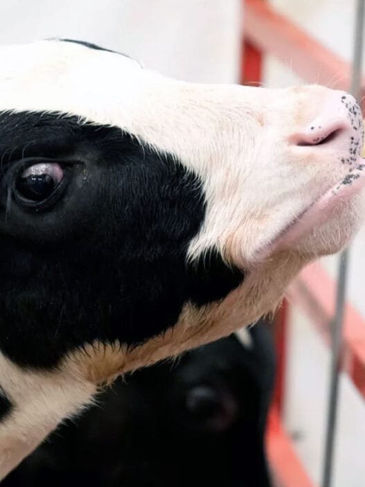 ABD'deki bir hayvan hastalıkları araştırma tesisinde bir süt ineği ağılda duruyor.